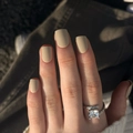 Matte nude short square press-on nails with a silver square zircon ring on hand - Matte Nude Style (JP3208) - Glue Type