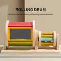 Wooden Montessori rolling drum toy with colorful panels and mirror for sensory development - Spinning Drum Toy 0.45kg