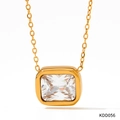 Elegant gold necklace featuring a rectangular emerald-cut white zircon in a bezel setting - Gold White (KDD056)