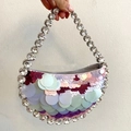 Sparkly purple gradient sequin handbag with large crystal handle for parties - Patchwork Sequin Color
