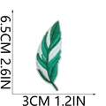 Close-up of green and white feather embroidered patch with detailed size measurements - Green And White Feather