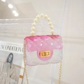 Pink gradient jelly bag with diamond lattice pattern and pearl handle detail - Pink