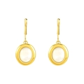 Gold leverback earrings with circular white opal inlays from the luxury jewelry set - Earrings (KE109420-WGSA)