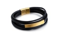 Bracciale multistrato da uomo in pelle nera intrecciata con chiusura magnetica dorata - Oro 6mm (KB105599-K)