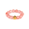18K gold beaded ring with natural translucent pink stones and gold sphere accent - Pink (FN0194)