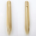 Long straight blonde synthetic ponytail extension with secure claw clip attachment - 22H613-Platinum Blonde Highlights