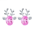 Reindeer stud earrings with pink gemstone and silver antlers for Christmas - A138-41 Pink Reindeer Crystal
