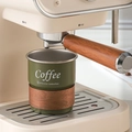 Olive green stainless steel camping mug with walnut wood insulation ring and handle - Cup + Wood Sleeve / Green