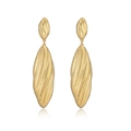 Elegant vertical twisted olive long drop earrings with brushed golden metal finish - Twisted Olive Long Style (CE00202YS)
