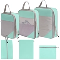 6-piece mint green travel organizer set with mesh cubes and laundry bags - 6-Piece Set (includes Flat Pocket) / Lake Blue