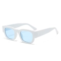 Retro thick white frame sunglasses with light blue lenses shown at a 45-degree angle - White Frame Blue Lens