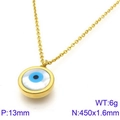 18k gold plated titanium steel necklace featuring a 13mm blue devil eye pendant - Gold (KN88713-K)