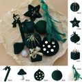 Set ornamenti natalizi floccati verde scuro con forme di stelle, cuori e uccelli - Verde scuro Stile A (9 pezzi)
