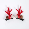 Barrettes bois de cerf de Noël avec flocage rouge et pommes de pin pour coiffure de fête - Cornes avec Champignon et Pomme de Pin / Ensemble de 4 Paires / Rouge