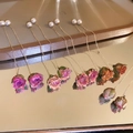 Elegant pearl and colorful rose drop earrings on mirror surface reflection - Random Color