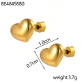 Detailed view of heart-shaped gold stud earrings with dimensions and screw back closure - Heart Style (BE48498B0)