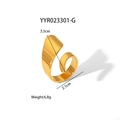 Detailed view of golden irregular steel ring with dimensions 3.5cm height and 6.8g weight - Irregular Streamlined Surface (YYR023301-G)