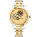 Luminous automatic mechanical watch with two-tone silver gold strap and skeleton dial - Two-tone Silver Gold Gold Dial (Steel Strap)