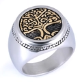 Anello con albero della vita bicolore in acciaio inossidabile finitura oro e argento - US 7 / Stile Tondo Bicolore Albero Della Vita (12402) / Oro