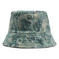 Retro hip-hop bucket hat with distressed letter prints in teal blue street style - One Size / Dark Green