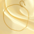 Minimalist 18K gold stainless steel beaded necklace on soft yellow silk background - Bead Chain (40+5cm) / Gold