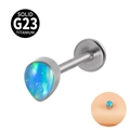 Piercing lèvre en titane G23 avec opale bleue en forme de goutte d'eau - Opale Aurora OP05