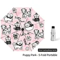 Pink puppy park pattern folding sun umbrella with silver glue coating for UV protection - 5-Fold 8k Puppy Park - Silver Coating