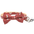 Daisy floral pattern red gingham pet collar with a bow tie and bell for small cats and dogs - Bowknot Style / Red Daisy Gingham