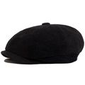 Berretto newsboy nero classico con motivo a spina di pesce vintage in misto lana - 55-60cm (Regolabile) / Nero