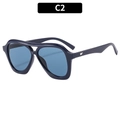 Retro aviator sunglasses in navy blue frame with blue lenses and silver wing detail - Dark Blue Frame Blue Lens