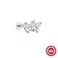 Silver S925 sterling silver ear stud with marquise white zircon moon design - Triple Marquise Style #7 / White Gold