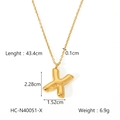 Detailed dimensions of the gold bubble letter X necklace with steel chain measurements - Letter X (HC-N40051-X)