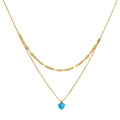Zweilagige goldene Edelstahlkette mit blauem herzförmigem Faux-Opal-Anhänger - Gold Herz Stil