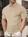 Men's khaki short sleeve cotton polo shirt featuring a classic collar and casual slim fit - Khaki