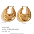 U-shaped hammered texture earrings in 18K gold plated stainless steel - Hollow Double Hammered Smooth Teardrop U-Earrings - Gold