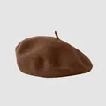 Classic dark brown wool beret hat for women featuring a minimalist solid color design - M (56-58cm) / Coffee