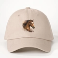 Casquette de baseball ajustable en coton kaki clair avec imprimé tête de cheval pour l'extérieur - Khaki Clair