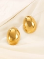 Close-up of elegant gold oval stud earrings with a polished mirror finish on silk - 18K Gold Plated Small (5761)