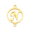 Golden double-loop hollow letter N pendant made of polished stainless steel for DIY jewelry - Letter N(KLJ5129-Z)