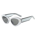 Retro oval cat-eye sunglasses with white frame, gray lenses and star decor for women - Solid White Frame Grey Lens