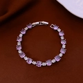 Bracelet élégant en argent avec zircons violets ronds et cristaux clairs rectangulaires - Style 75# Argent Violet Rond