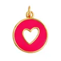 Pink enamel heart pendant with golden copper rim and round hollow center design - Rose Cutout Heart-L281214