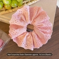 Pink floral lace embroidery scrunchie for ponytails, 16.5cm diameter elastic hair tie - Four-layer Elastic Style / Pink