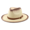 Unisex British style sun straw hat with gradient spray paint and leather buckle band - M (56-58cm) / Beige & Coffee