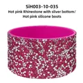 Hot pink silicone tumbler sleeve with shimmering rhinestones for water bottle protection - Silver Hot Pink Rhinestone/Hot Pink Sleeve