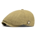 Klassische senfgrüne Schiebermütze mit Karomuster und M-Buchstaben-Aufnäher für Damen und Herren - Verstellbar (57-61cm) / Camel Kariert
