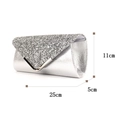 Silver sequin clutch evening bag for women, dimensions 25cm x 11cm x 5cm, V-flap design - TW037 (25x11x5cm) / Silver