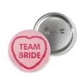 Pink heart Team Bride tinplate badge set with silver metal pin back for wedding parties - Pink Team Bride