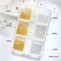 Nail art decoration set with gold and silver metal micro beads in 6-grid plastic box - 6-Grid Steel Beads (0.6-1.0mm) / Gold and Silver Two-tone