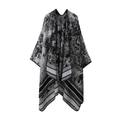 Thick black and grey deer pattern knit shawl with striped edges on white background - One Size / Animal World - Black Grey